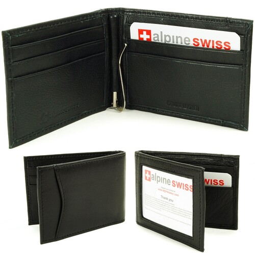 Alpine Swiss Men’s Leather Spring Loaded Bifold Money Clip (Electric Blue color) Wallet $7 shipped AC