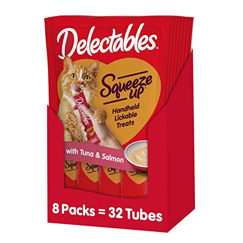 TARGETED Q: Hartz Delectables Squeeze Up Interactive Lickable Wet Cat Treats for Adult & Senior Cats, Tuna & Salmon, 32 Count $9.90 or less ship with Sub/Save and 35% off Q