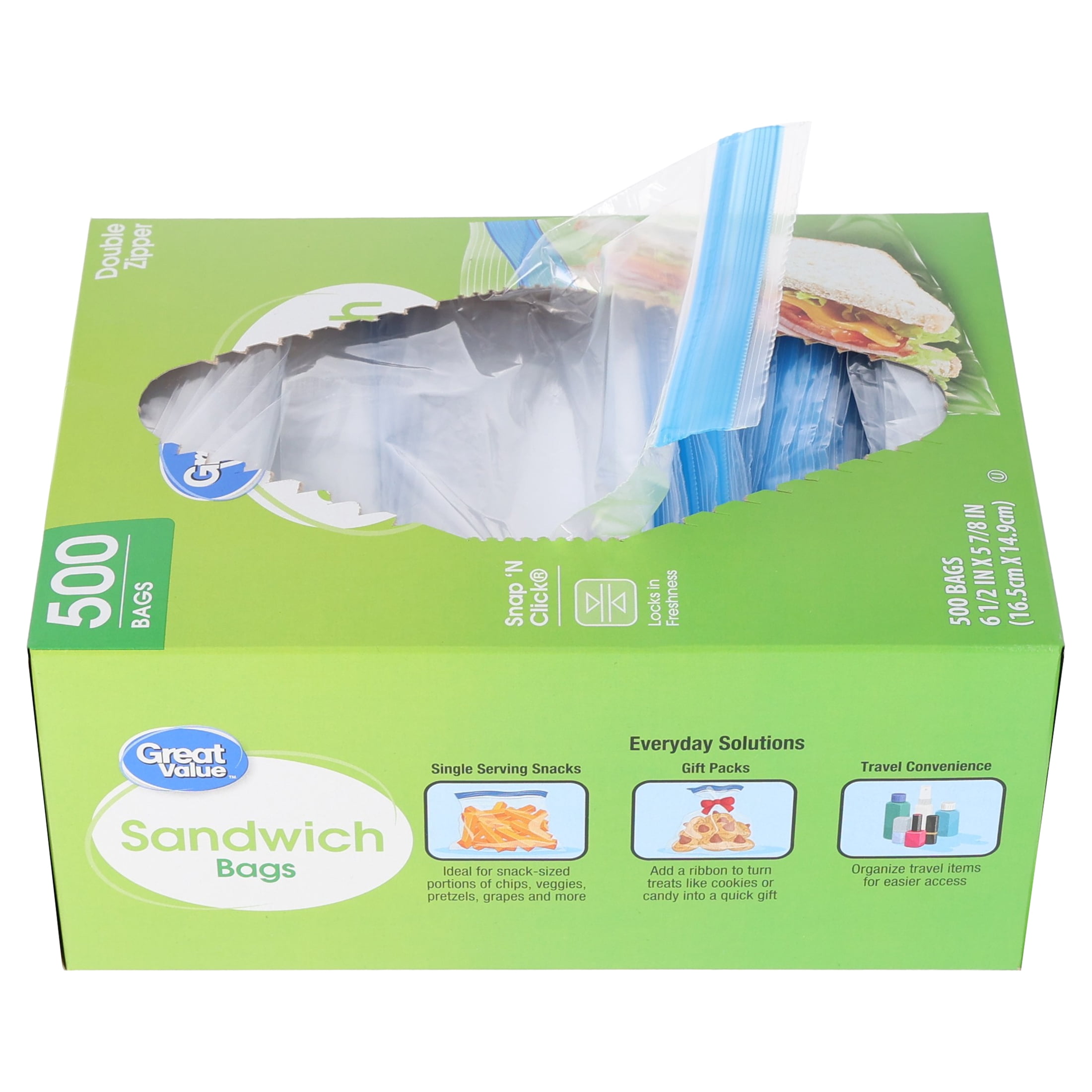 $1.92-$5.17-$8.24 FS WALMART+ or Pick Up Great Value Sandwich Bags, Double Zipper, 100, 300 or 500 Count
