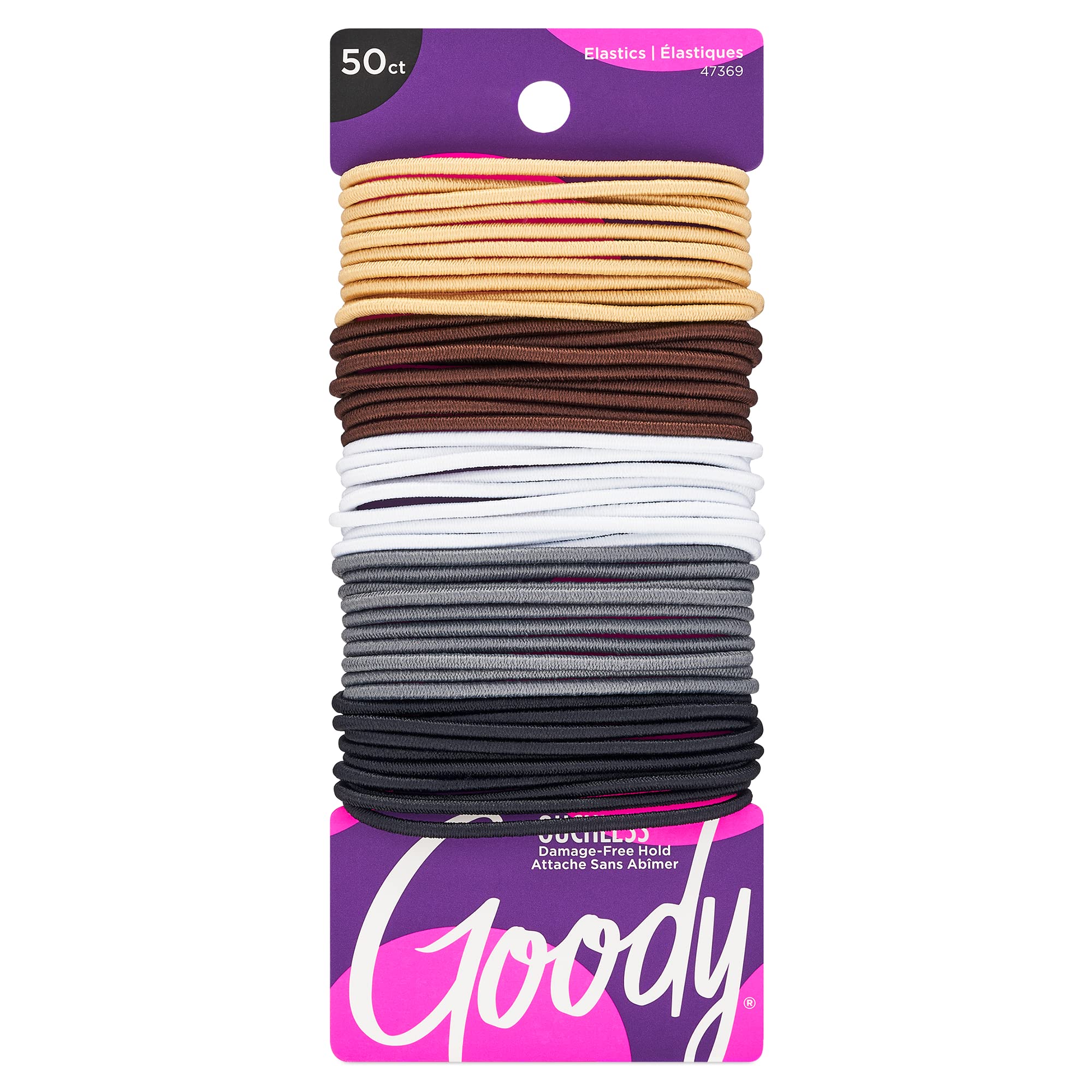 $3.32 S&S PRIME 100 ct Goody Ouchless Elastic Hair Ties - Assorted Neutrals, 2MM Rubber Bands for Hair