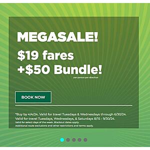 Frontier Airlines Tues/Weds Travel to 6/30 from $  19 OW, $  50 inclusive bundle each way includes: Carry On, Advance Seats, Priorty Boarding and one time ticket changes
