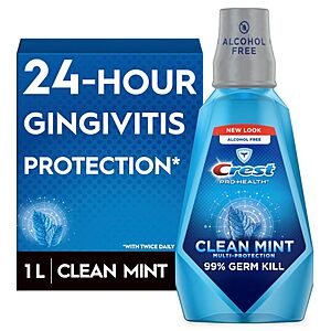 Crest Pro-Health Multi-Protection Mouthwash with CPC, Clean Mint, 1L (33.8 fl oz), Gingivitis Treatment $3.70 S&S and 20% Clip Q, Amazon
