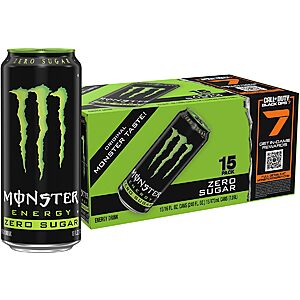 15-Pack 15oz Monster Energy Zero Sugar Energy Drink (Original Green) .30 w/ Subscribe & Save
