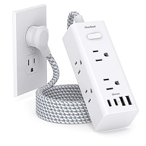 6-Outlet One Beat Surge Protector w/ 4 USB (2x USB C, Right Angle Plug, 5' Cord) $8 