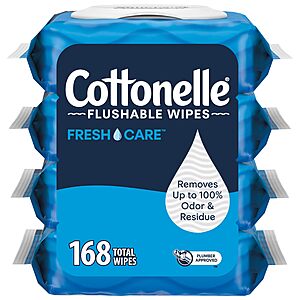 Cottonelle Fresh Care Flushable Wet Wipes, Adult Wet Wipes, 4 Flip-Top Packs, 42 Wipes Per Pack (168 Total Wipes) $6.48 Clip Q S&S Amazon YMMV ON Q