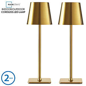 2-Pack Mainstays 13" Indoor/Outdoor Rechargeable Table Lamp (Black or Gold) $10 