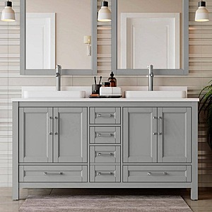Bentworth 60 in.Double Semi-Recessed Sinks Light Gray Bath Vanity with White Engineered Marble Top (Assembled) $949 (50% off) Free Ship HOME DEPOT (TODAY ONLY