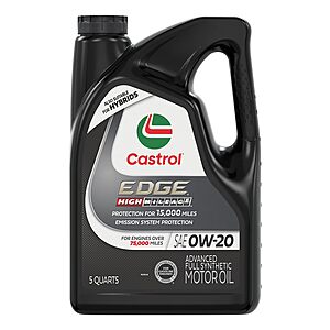Castrol Edge High Mileage 0W-20 Advanced Full Synthetic Motor Oil, 5 Quart  $21.20 S&S AMAZON