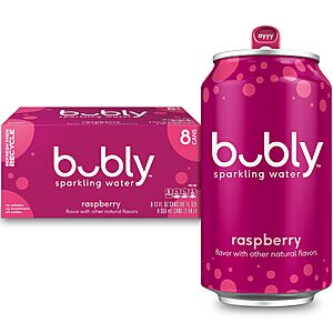 bubly Sparkling Water, Raspberry, Zero Sugar & Zero Calories, 12 Fl Oz Cans (Pack of 8)  $3.21 S&S AMAZON
