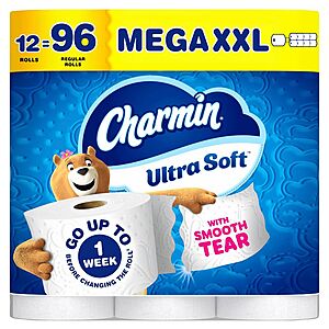 Charmin Ultra Soft Toilet Paper - 12 Mega XXL Rolls = 96 reg.:  $24 Free TARGET360 Shipping, buy 3, get $10 TGC (5% less with red card)