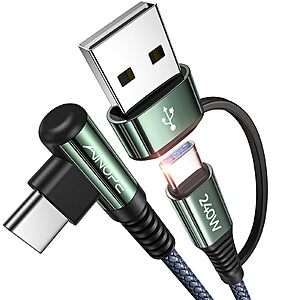 10' 240W AINOPE USB-C Right Angle Cable w/ USB-C to USB-A Adapter $5.60 