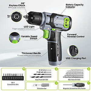 $53 FS Walmart/Great Star WORKPRO 43PCS Cordless Lithium-ion Drill Driver and Toolbox, 8V 2.0 Ah Power Drill Set with Household Hand Tool Kit