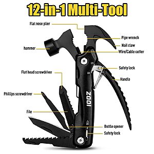 $9.49ac AMAZON ZOOI 12 in 1 Hammer Multitool Camping Accessories, Mens Gifts
