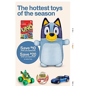 Target 6/14-20 SELECT TOYS, spend $40, save $10, spend $75 save $20