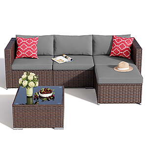 $158.50 FS Walmart by ASOFER Patio Furniture Sets on Sale, Asofer 5 PCS Outdoor Conversation Sofa with Soft Cushion & Coffee Tea