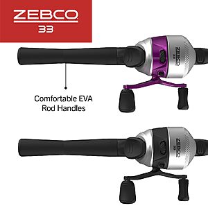 $48.74 FS AMAZON Zebco 33 Spincast Reel and 2-Piece Fishing Rod Combo, 5-Foot 6-Inch Durable Fiberglass Rod, Quickset Anti-Reverse Fishing Reel with Bite Alert