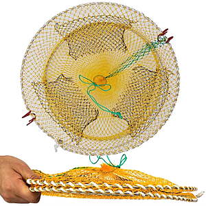 $24.47 FS Walmart+ by Drasry  Large Crab Traps Three Entrances 2Pcs Portable Collapsible Fishing Bait Trap Cage Cast Net 17.7"x7.9"
