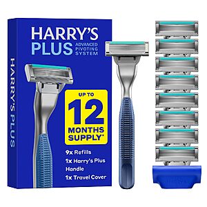 Harry's Plus Razor and Blade Value Pack, 1 Razor Handle (Tide), 9 Razor Blade Refill Cartridges- $19.61 S&S Clip Q YMMV AMAZON
