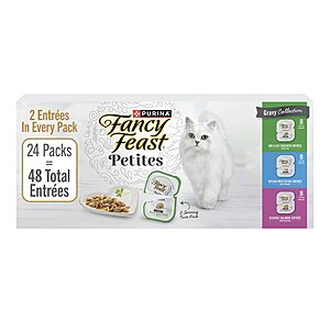 S&S CLIP Q YMMV Purina Fancy Feast Gourmet Wet Cat Food Variety Pack, Petites Gravy Collection, , 48 servings 