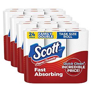 $28.90 or less S&S Clip Q AMZ Scott Paper Towels, Task Size, 24 Family Double Rolls = 50+ reg rolls  (119 Sheets Per Roll)