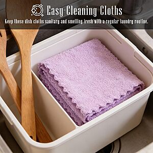 $5.68 PRIME  24 Pack Kitchen Dishcloths - Does Not Shed Fluff - Reusable Dish Towels, Dish cloths, Super Absorbent Coral Fleece Cleaning Cloths