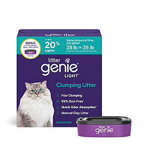 $14.97 with $3 Walmart Cash Back Limit 5 Litter Genie Light Unscented Clumping Cat Litter, 28 lbs with 9 ft refill| Lightweight 20% Lighter Natural Clay | Fast-Clumping