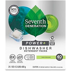 $8.43 or less S&S Clip Q Seventh Generation Power Plus Dishwasher Detergent Packs Fresh Citrus scent for sparkling dishes Dishwasher tabs 40 count