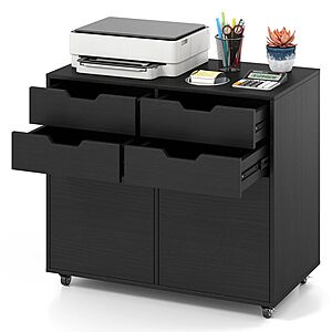 $120 FS Costway (via Target) 4 Drawer File Cabinet Rolling Printer Stand with Wheels Wooden Chest of Drawers Black or white