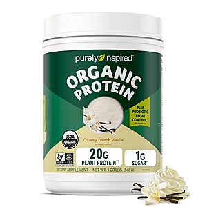 $10.62 S&S Clip Q: Purely Inspired Plant-Based Protein Powder for Men & Women, Creamy French Vanilla (16 Servings) - Vegan & Organic - 20g
