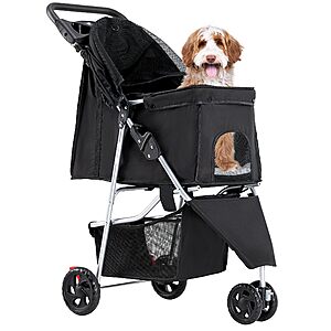 $35.93 FS AMAZON 3 Wheel Pet Stroller for Dogs and Cats, Foldable, Lightweight and Durable, Ideal for Small to Medium Pets, Includes Storage Basket and Cup Holders