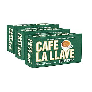 $13.62 or less S&S Clip Q YMMV  Café La Llave Espresso Ground Coffee, Dark Roast, 16 OZ, Pack of 3