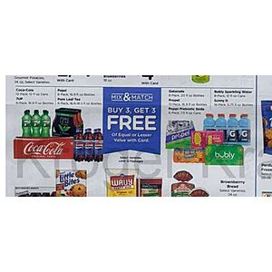 KROGER B&M 7/29-8/4 Buy 3 Get 3 Free of select Coke, 7UP or Pepsi Products, Pure Leaf Tea, Bubly, SunnyD, Sports Drinks and more (limit 2 offers per card)