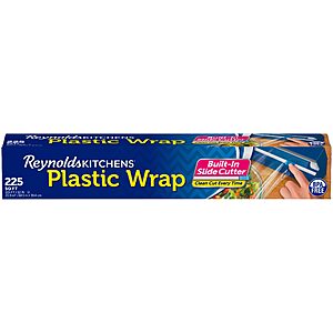 $4.27 S&S AMZ Reynolds Kitchens Clear Plastic Wrap, Built-In Slide Cutter, 225sq ft