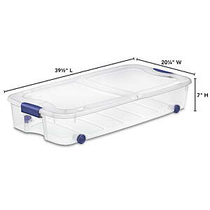 $17.97 FS WALMART+ or at $35 Sterilite 66 Quart Latching Underbed Wheeled Storage Bin, Clear Plastic Storage Container with Latch Lid, Blue