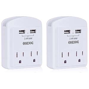 $9 FS Walmart+ by ONDOG 2-Pack Wall Charger, Small 1080J Surge Protector with 2 USB Ports, Top Phone Holder for Smart Phones, ETL Cert