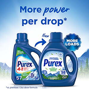 $5.97 get $2.50 WMT cash Purex Fresh Mountain Breeze Liquid Detergent, 66 fl oz, 58 loads