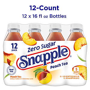 $9.98 Walmart PU or $9.48 S&S AMAZON  Snapple Zero Sugar Peach Tea, 16 fl oz recycled plastic bottle, 12 pack