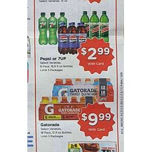 UPCOMING: Kroger B&M 8/14-16 Gatorade 18ct, 12 oz $10, Pepsi-7UP family 6 pack 16.9oz $2.99 with store card
