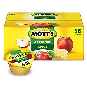 $7.38 or less Shipped S&S/Q AMZ Mott's Applesauce, in Reg or Cinnamon 4 Oz Cups, 36 Count, No Artificial Flavors, Good Source of Vitamin C,