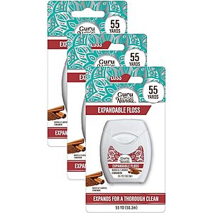 $2.85 S&S AMZ GuruNanda Dental Floss, Cinnamon, Pack of 3, Waxed | 55 Yards |    (or 1 count $1.42 S&S)