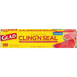 $4.36 get 50c Walmart Cash Glad Cling'N Seal Food Wrap, 300 sq ft Roll  Store Pick Up or part of $35 Delivery Order for Plus