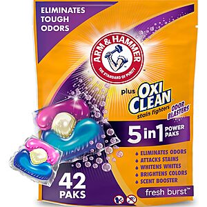 42-Ct Arm & Hammer + OxiClean Odor Blasters Laundry Detergent Paks (Fresh Burst) .70 w/ S&S