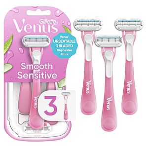 $3.64 or less  S&S/Q Amz Gillette Venus Sensitive Women's Disposable Razors - Single Package of 3 Razors