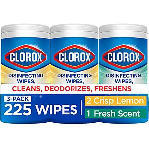 Select Accts: 3-Pk 75-Ct Clorox Disinfecting Wipes (Fresh Scent & Crisp Lemon) $8.30 w/ S&S
