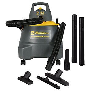 $60 LOWES Koblenz 9-Gallon 5.5 HP Corded Wet/Dry Shop Vacuum with Accessories Included