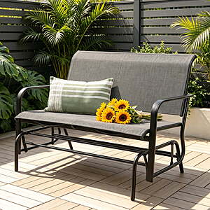 $65 ac WALMART FS by Walsunny 2 Person Outdoor Glider Bench, Patio Loveseat Rocking Chair with Powder-Coated Steel Frame and Breathable Textilene Fabric