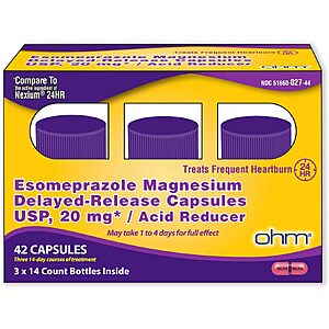 $5.59 ac S&S AMAZON Ohm Esomeprazole Magnesium Delayed Release Capsules 20mg, 42 Count