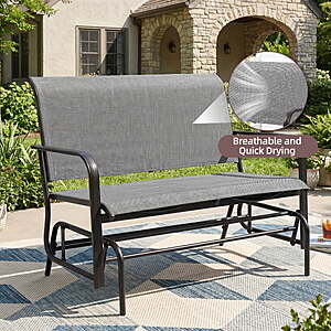 $65.99 ac WALMART FS by Walsunny 2 Person Outdoor Glider Bench, Patio Loveseat Rocking Chair with Powder-Coated Steel Frame and Breathable Textilene Fabric for Porch