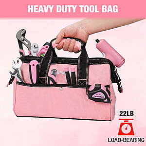 $19 FS Walmart+ by Great Star WORKPRO 13-inch Pink Tool Bag, Soft Cloth Storage Tote with Wide Mouth Opening and Interior Pockets, Pink Ribbon Edition