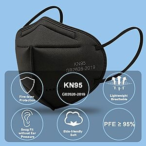 $8  AMAZON Black KN95 Face Masks 50 Pack, 5-Layer Disposable Masks for Adults, Breathable & Comfortable, Filter Efficiency ≥95%,